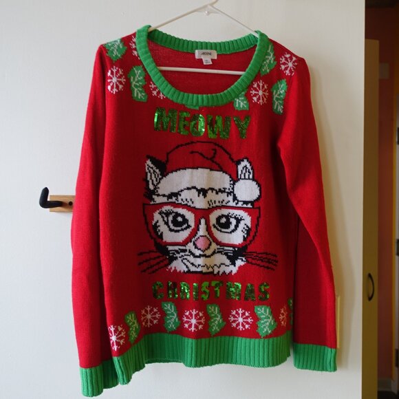 Ardene Meaowy Ugly Christmas Sweater Cat lady Xmas S SM Small - Picture 2 of 15